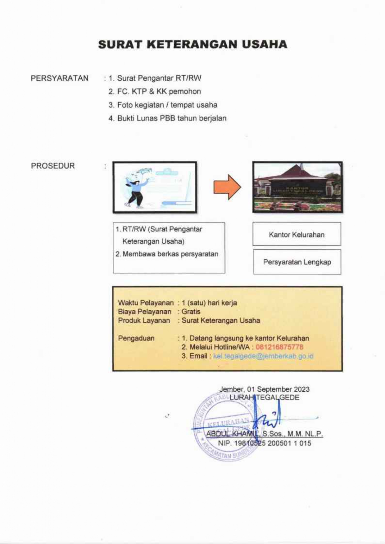 PERSYARATAN DAN PROSEDUR PENGAJUAN SURAT KETERANGAN USAHA