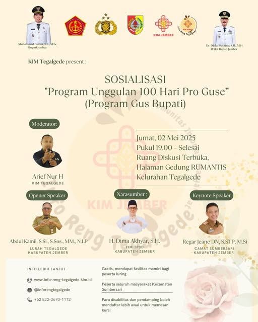 Sosialisasi Program Unggulan 100 hari Pro GUSE (Progres Gus Bupati Jember0 di Ruang Diskusi Terbuka (RDT) Tegalgede