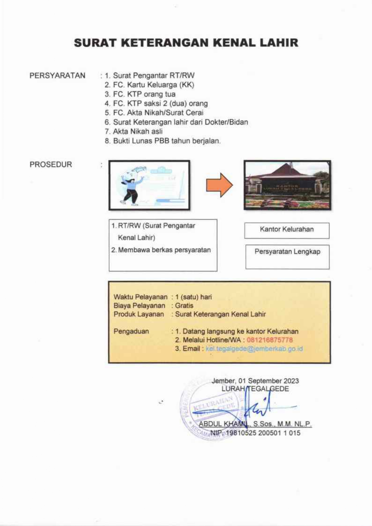 PERSYARATAN DAN PROSEDUR PENGAJUAN SURAT KENAL LAHIR