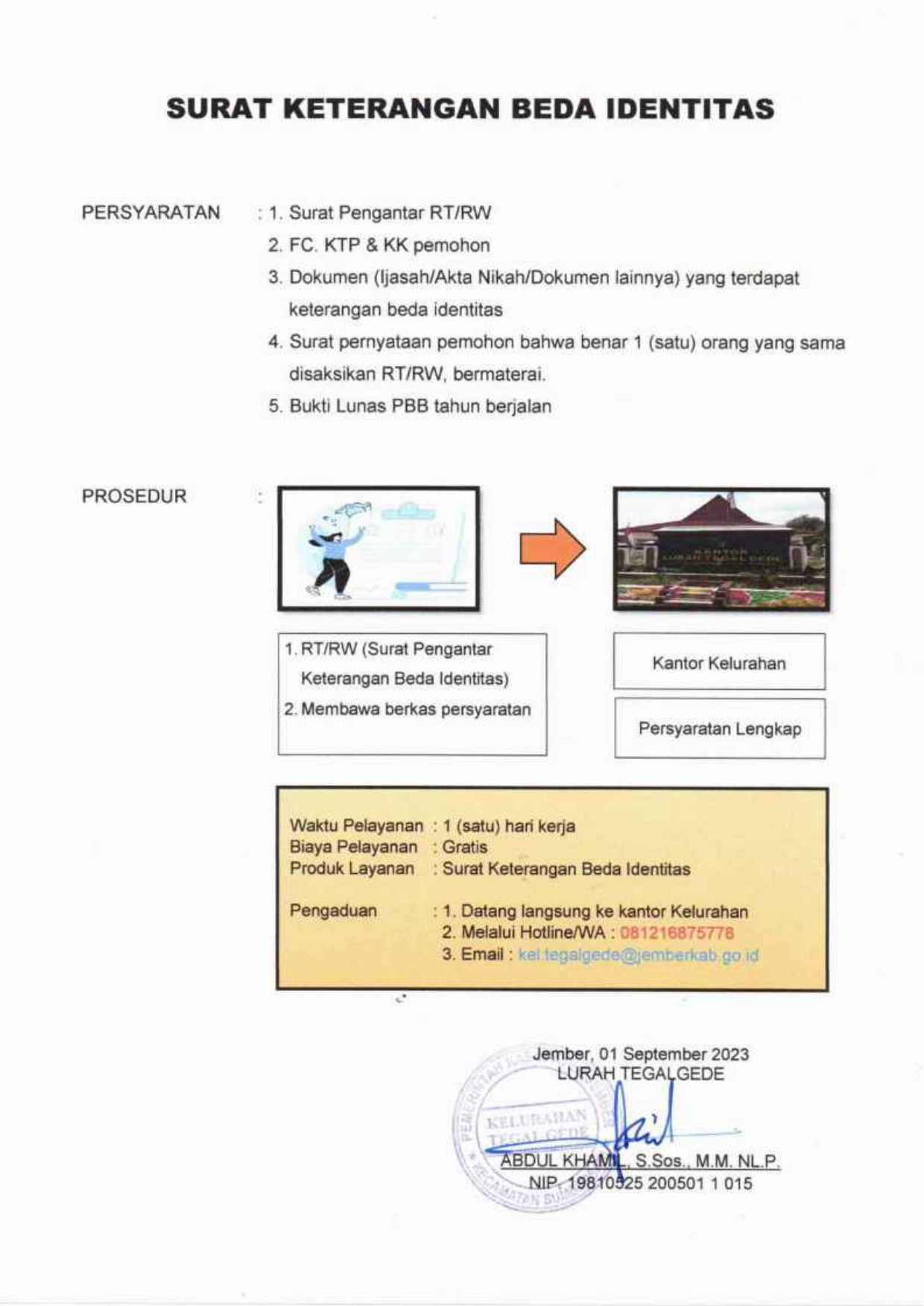 PERSYARATAN DAN PROSEDUR PENGAJUAN SURAT BEDA IDENTITAS